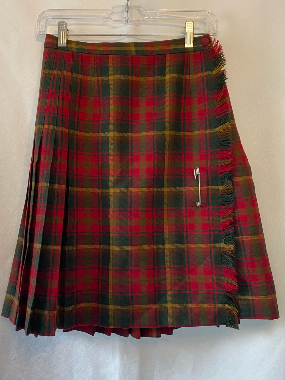 Vintage Highland Queen Virgin Wool Maple Leaf Tartan Pleated Wrap Skirt Kilt 12
